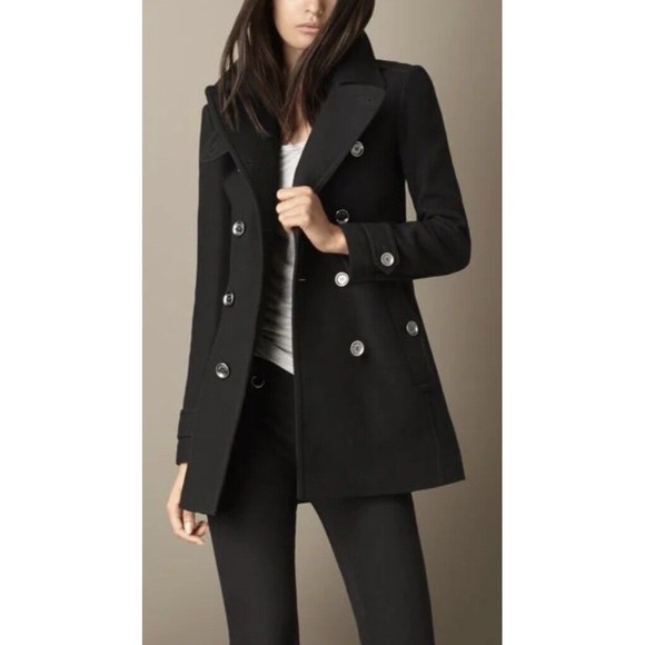 Burberry Brit Women’s Twill Coat With Back Pleats In Black Size 2 Wool Cashmere - Picture 1 of 16